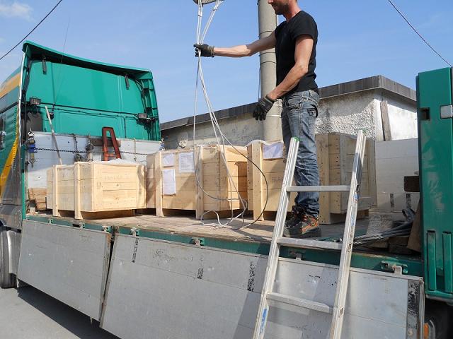 Freight and Forwarding boxes with pieces form the covering of one fountain