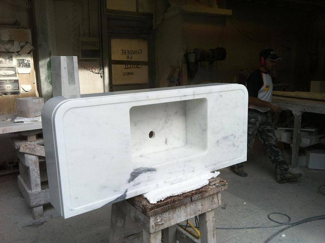 Solid statuary marble sink, finished