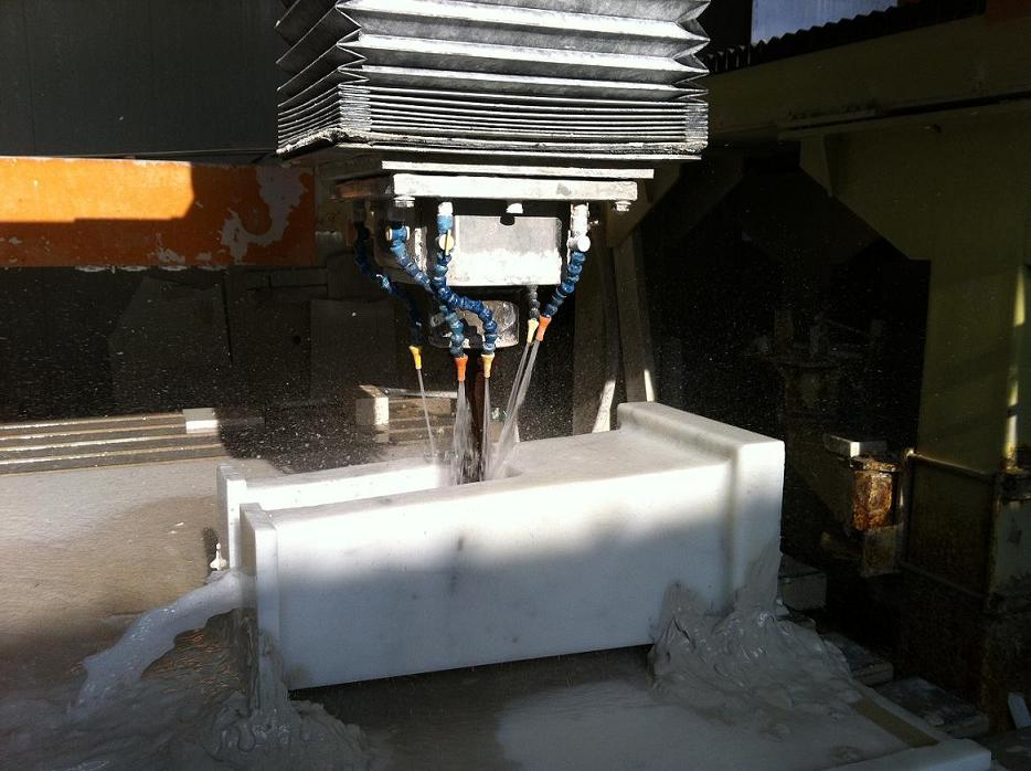 Cuts in solid piece of statuary marble for to make the base of the solid sinks