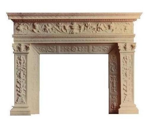 Fireplace with design, entirely carved by hand